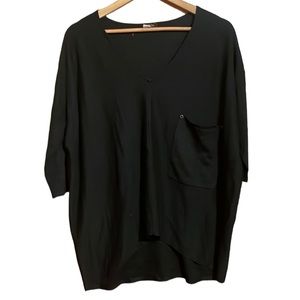 •KERISMA•BLACK WOOL BLEND OVERSIZED BATWING SLEEVE HIG-LOW TUNIC TOP SIZE S/M